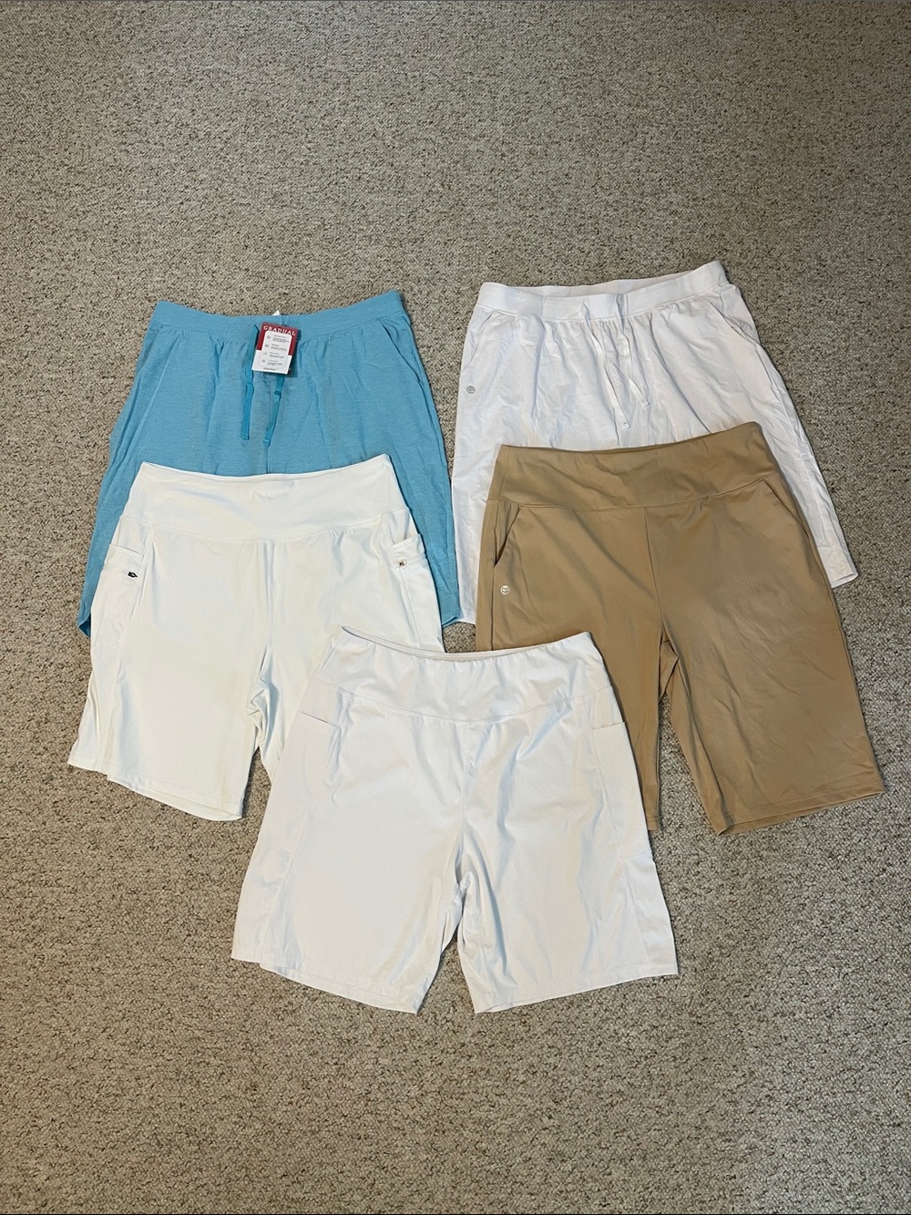 Gradual Mixed Women's Active Shorts Bundle - White, Light Blue, Khaki
